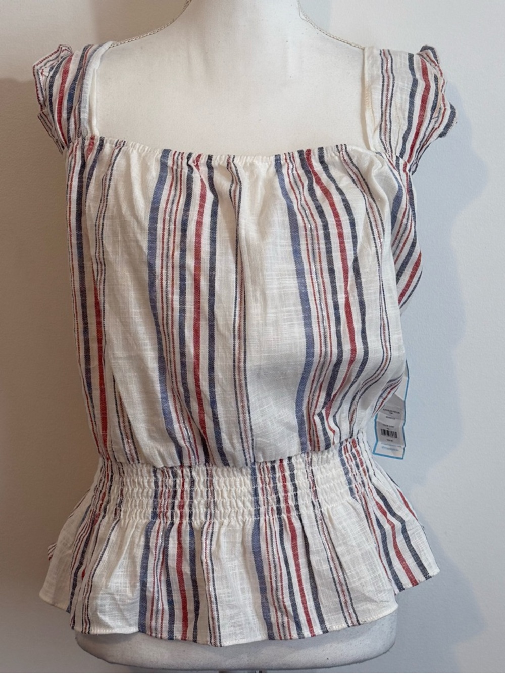 Draper James White Striped Peplum Top XXL NWT Cotton Blend